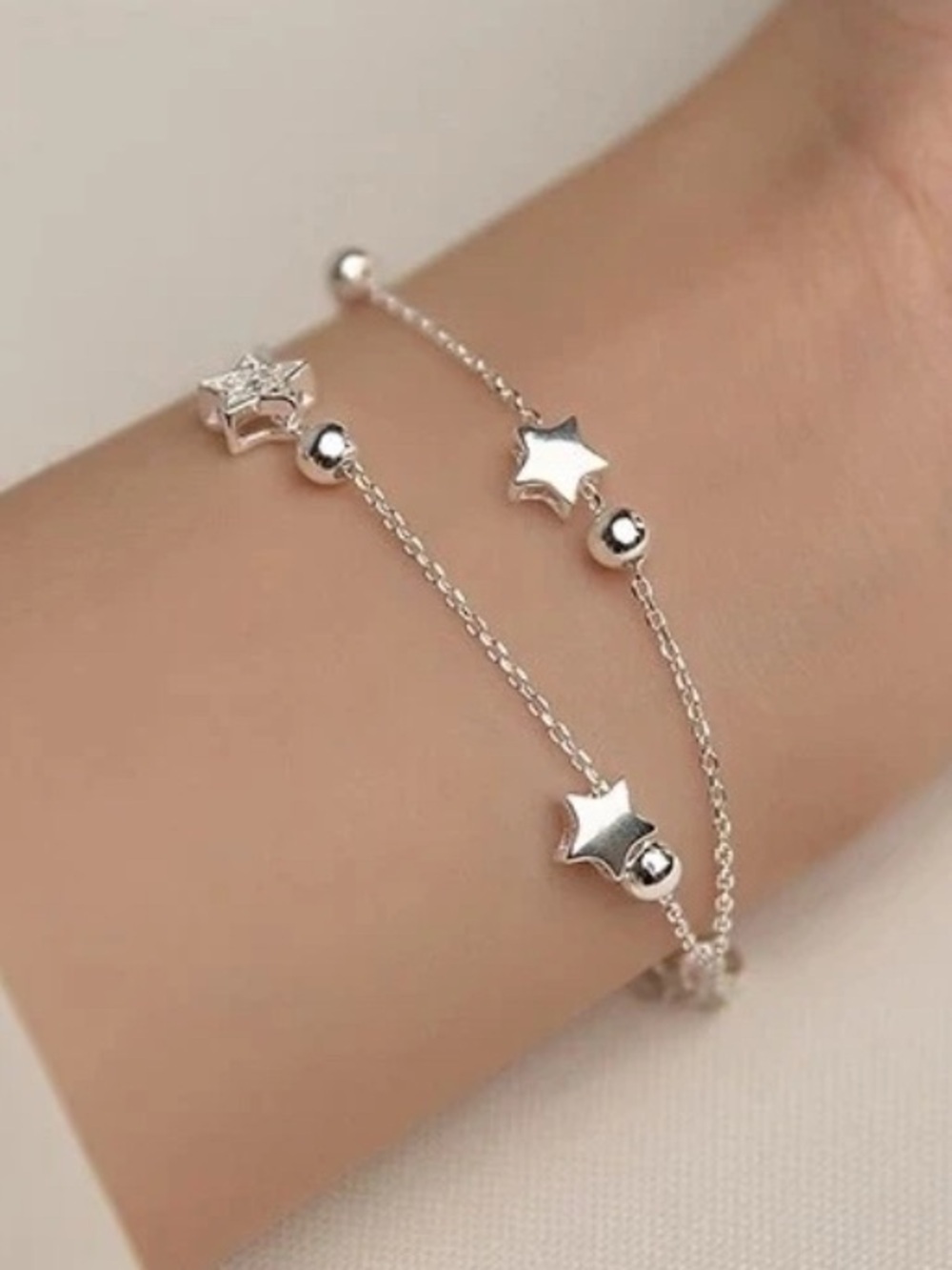 925 Sterling Silver Star Double Chain Bracelet